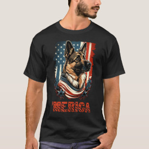 Camiseta Cáucaso Pastor Alemão Bandeira Americana 4 De Julh