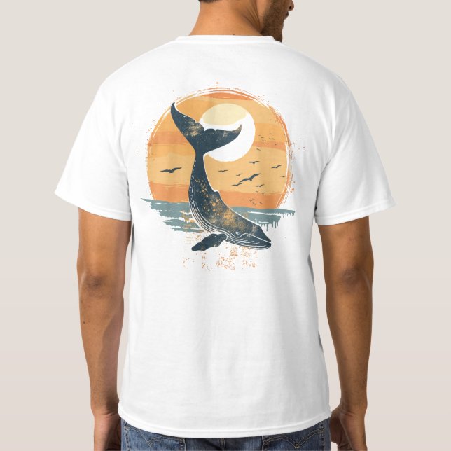 Camiseta Cauda de baleia ao pôr do sol - Gráfico do oceano  (Verso)