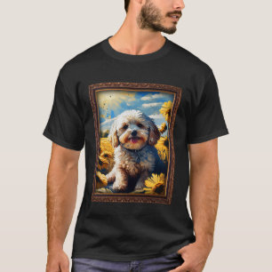 Camiseta Cavachon Pintando Flor de Girassol Mamãe Flora