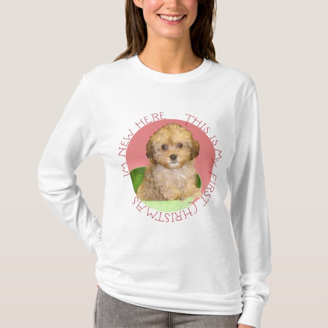 Camiseta Cavachon Puppy Primeiro Natal (Frente)