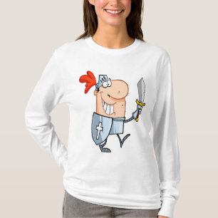 Camiseta cavaleiro bobo numa armadura brilhante com desenho