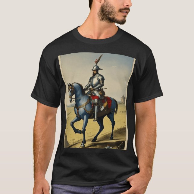 Camiseta "Cavaleiro Chivalric em Horseback - Medieval Etern (Frente)