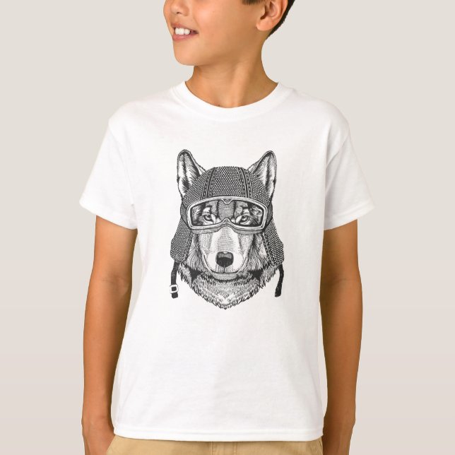 Camiseta Cavaleiro da motocicleta do cão do lobo (Frente)
