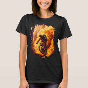 Camiseta Cavaleiro de bicicleta de montanha com pneus queim