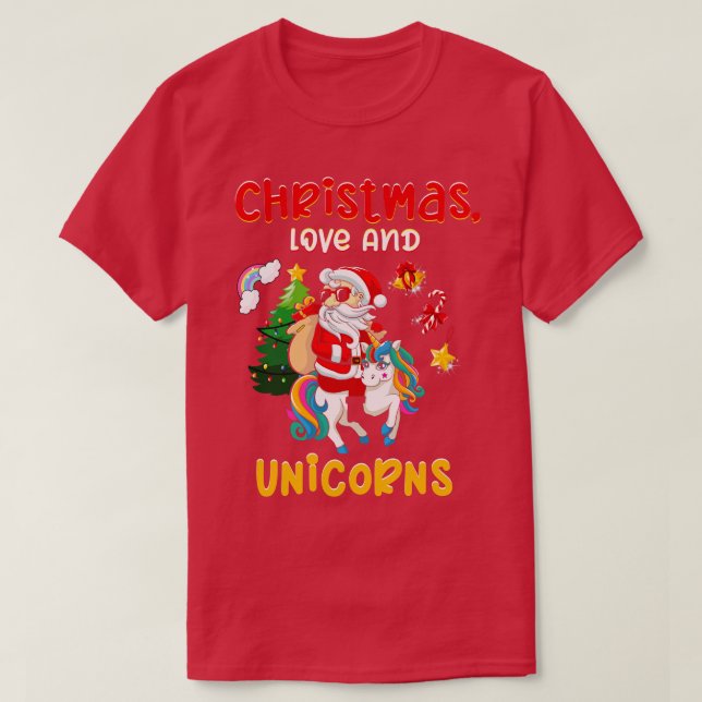 Camiseta Cavaleiro de Unicórnio Menina de Natal Passeando 6 (Frente do Design)