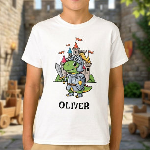 Camiseta Cavaleiro Dinossauro de Desenho Animado Fofo em Ar