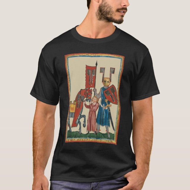 Camiseta Cavaleiro e Esquadrão, Arte Medieval do Século 14 (Frente)