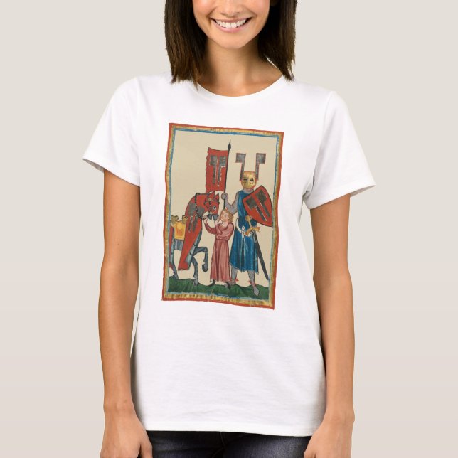 Camiseta Cavaleiro e Esquadrão, Arte Medieval do Século 14 (Frente)