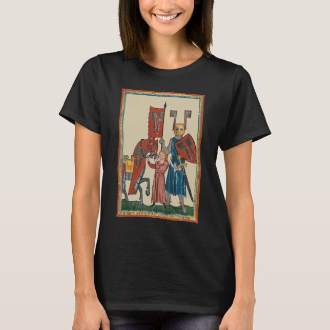 Camiseta Cavaleiro e Esquadrão, Arte Medieval do Século 14 (Frente)