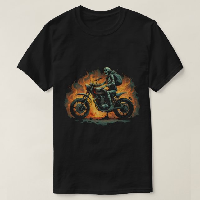 Camiseta Cavaleiro escuro/piloto de motocicleta esquelético (Frente do Design)
