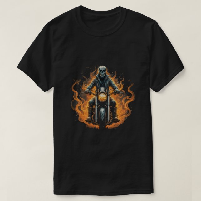 Camiseta Cavaleiro escuro/piloto de motocicleta esquelético (Frente do Design)