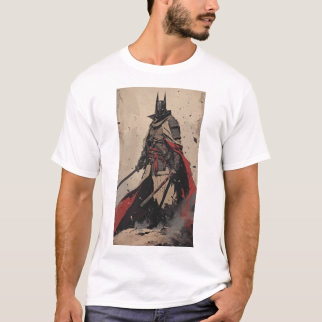 Camiseta Cavaleiro Escuro Samurai Ninja Posto com Katana T- (Frente)