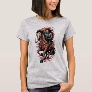 Camiseta Cavaleiro Esqueleto Fogueiro em um Cavalo Galopant