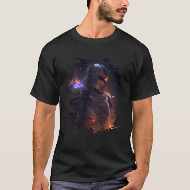 Camiseta Cavaleiro Flame Invencível no Mundo Negro (Frente)