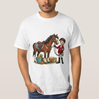 Camiseta Cavaleiro Jovem Feliz Com Desenho Animado De Caval