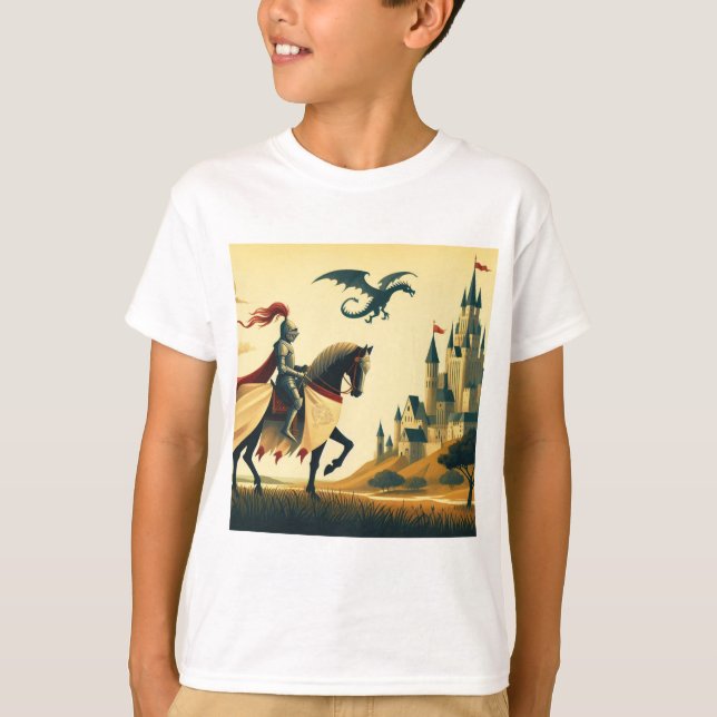 Camiseta Cavaleiro Medieval/dragão/fantasia do castelo (Frente)