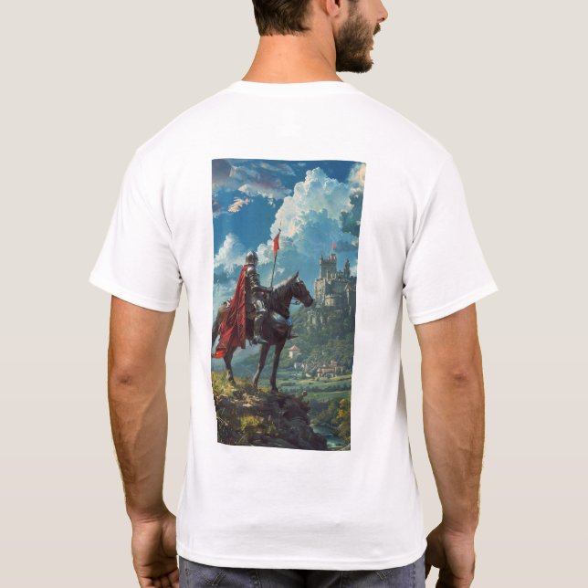Camiseta Cavaleiro Medieval Embarcando em uma Camisa-T de V (Verso)