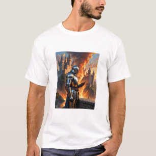 Camiseta Cavaleiro Medieval, Funny Castle Fire Fantasy Art 