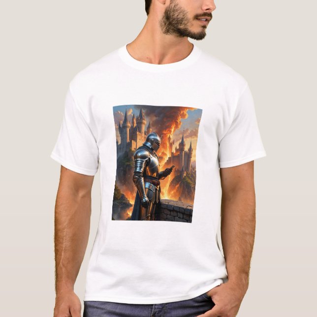 Camiseta Cavaleiro Medieval, Funny Castle Fire Fantasy Art  (Frente)