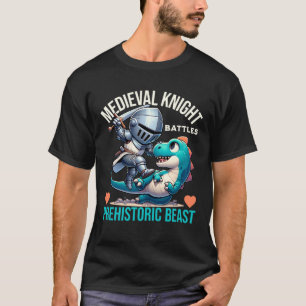 Camiseta Cavaleiro medieval luta contra a besta pré-históri