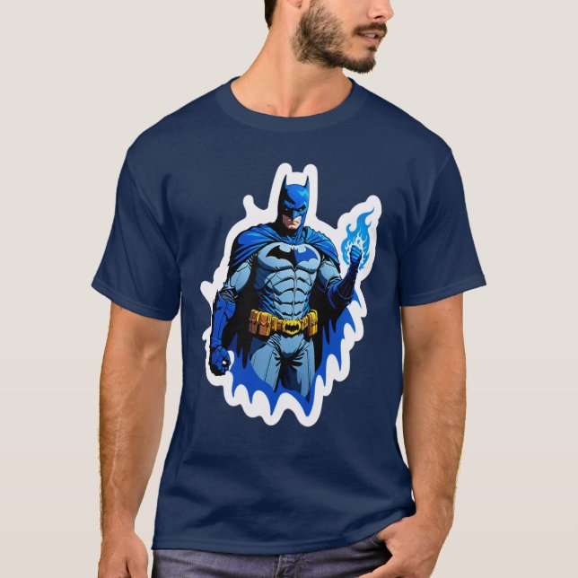 Camiseta Cavaleiro Negro Flamejante – Poder de Fogo Azul do (Frente)