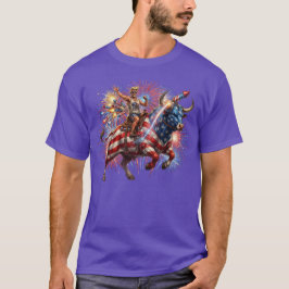 Camiseta Cavaleiro Patriótico de Touro Fogos de Artifício E