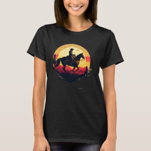 Camiseta Cavaleiro Retro Vintage Pôr do Sol Garota Cavalo G