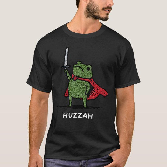 Camiseta Cavaleiro Sapo Huzzah Citação Engraçada de Espada  (Frente)