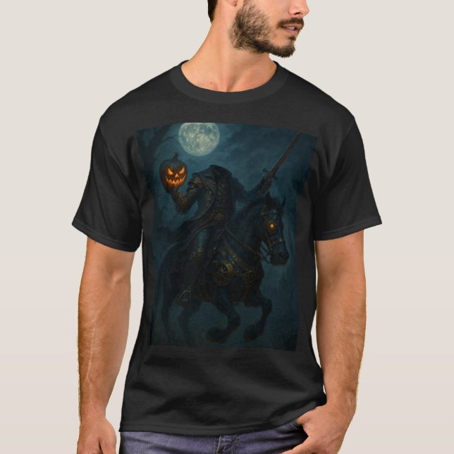 Camiseta Cavaleiro Sem Cabeça de Terror Gótico Steampunk (Frente)