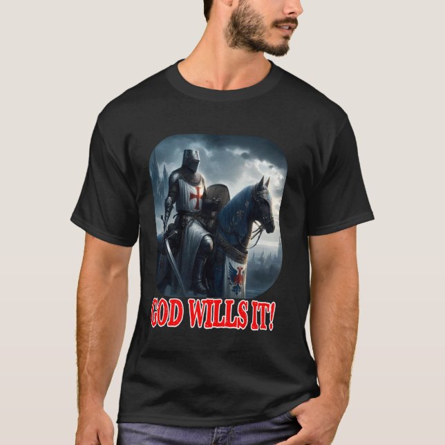 Camiseta Cavaleiro Templário Deus Quer Isso no Capacete Pla (Frente)