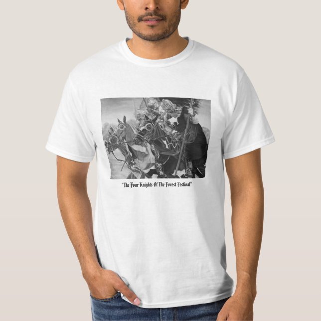 Camiseta cavaleiros medievais joujando em cavalos arte hist (Frente)