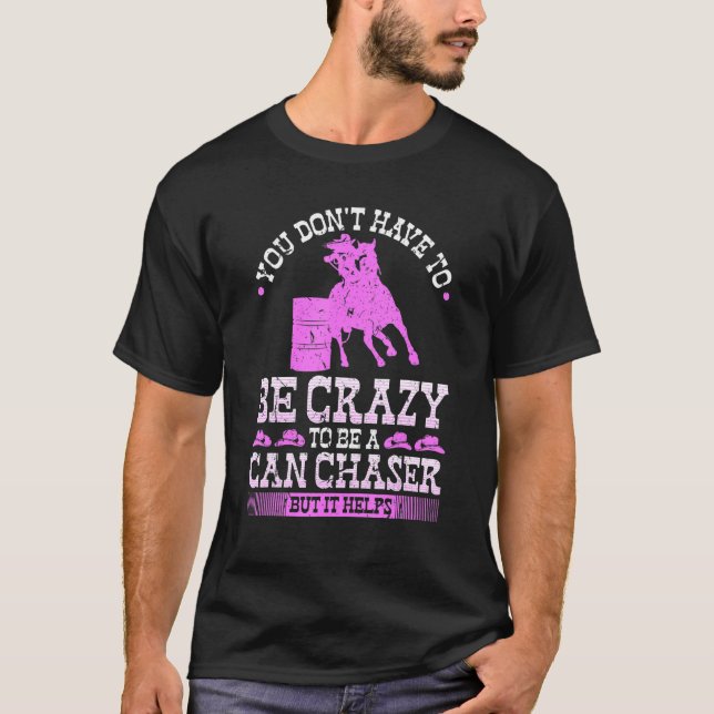 Camiseta Cavalga de Barril Caçadora de Lata Louca Rodeio de (Frente)