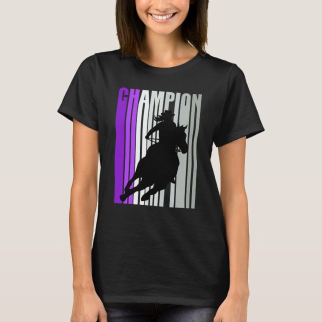 Camiseta Cavalgada Campeã de Barril de Cavalos Vaca Roxa (Frente)