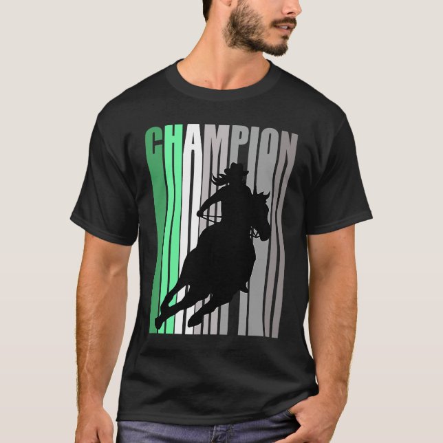 Camiseta Cavalgada de Barril de Caubói Retrô Campeã (Frente)