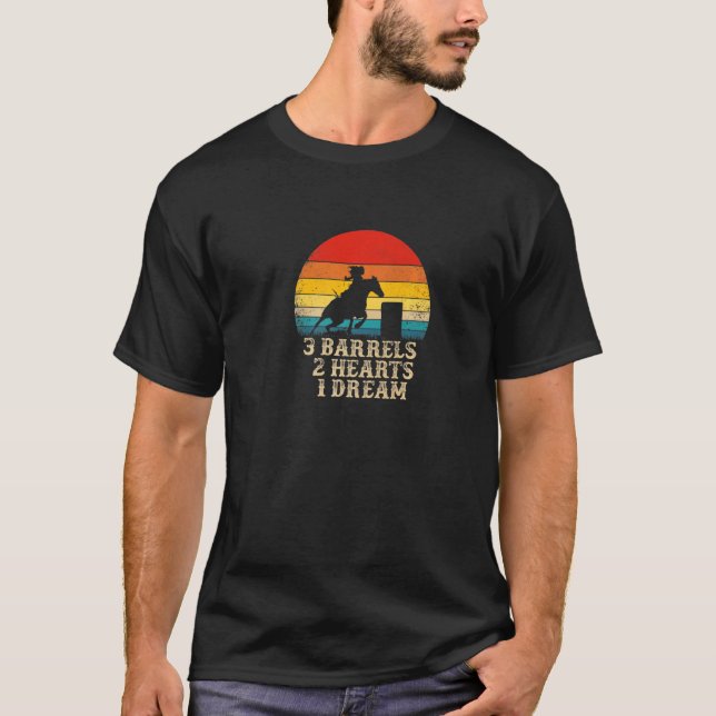 Camiseta Cavalgada de Barril de Cavalgar 3 Barris 2 Coraçõe (Frente)