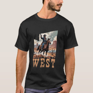 Camiseta Cavalgada Retro de Cowboy Preto Western Rodeio Vin