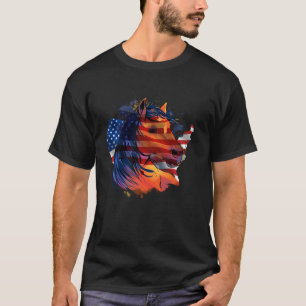 Camiseta Cavalgada Silhueta de Cavalo com Bandeira American