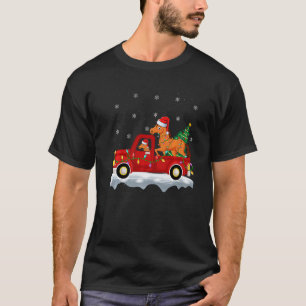 Camiseta Cavalgando Caminhão Vermelho Luzes Árvore de Natal