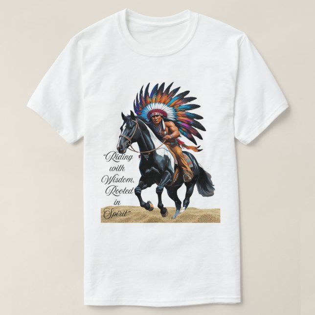 Camiseta Cavalgando com Sabedoria, Enraizado em Espírito (Frente do Design)