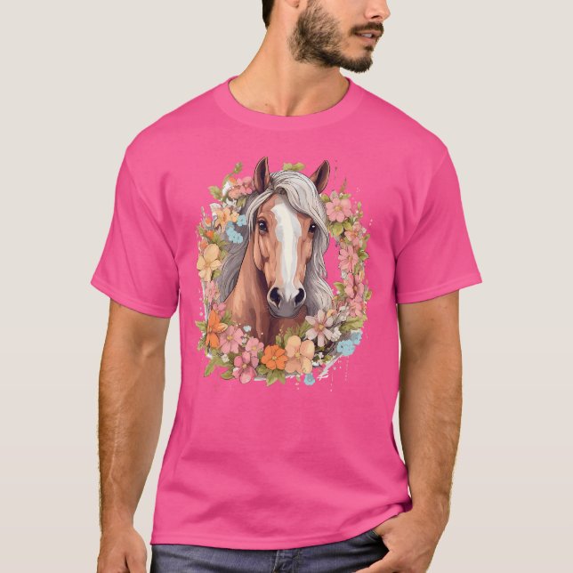 Camiseta Cavalgar Cavalos Com Flores (Frente)