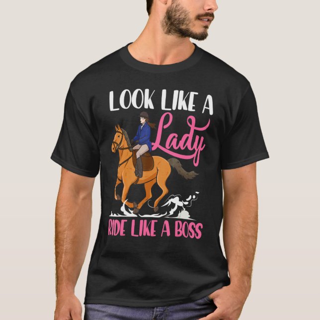 Camiseta Cavalgue Como Chefe Cavalo Corrida De Barril Rodei (Frente)