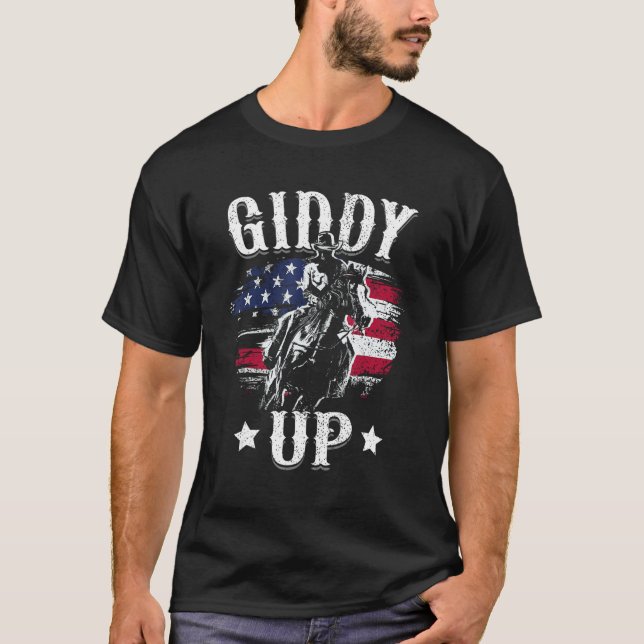 Camiseta Cavalgue Vaqueiro Rodeio Ocidental Bandeira Americ (Frente)