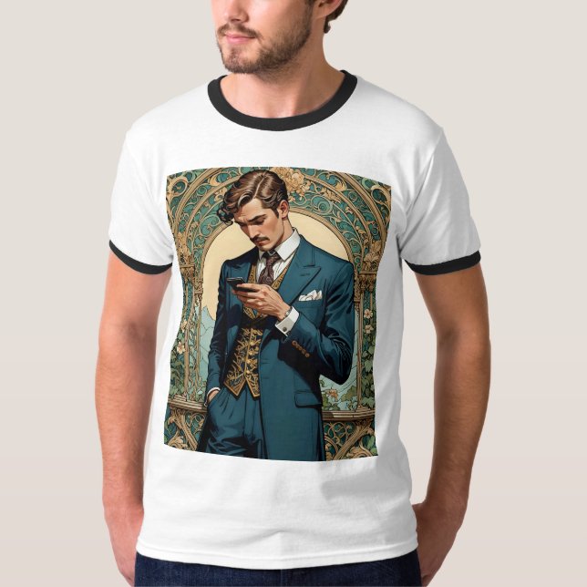 Camiseta Cavalheiro Vitoriano Enviando Mensagens de Ironia  (Frente)