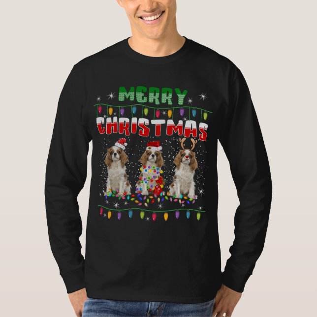 Camiseta Cavalier Charles Spaniel Christmas Lights Dog (Frente)