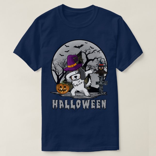 Camiseta Cavalier Dabbing Witch Pumpkin Funny Dog Halloween (Frente do Design)