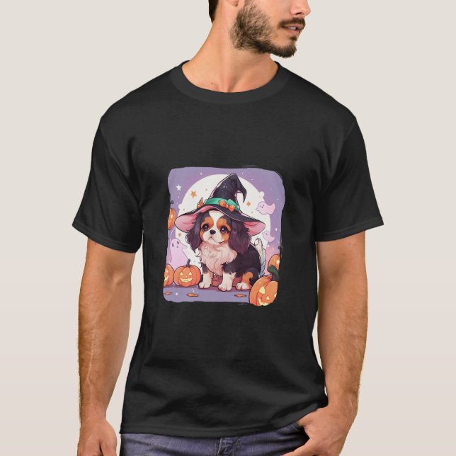 Camiseta Cavalier King Charles pastel chapéu de halloween (Frente)