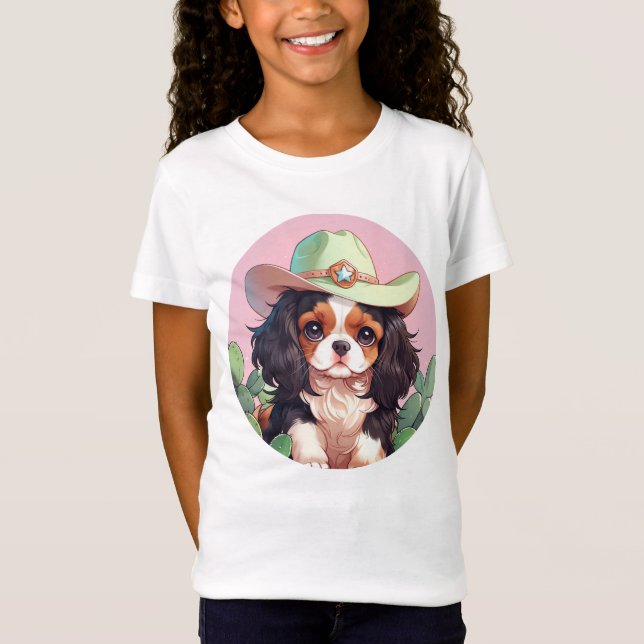 Camiseta Cavalier King Charles pastel rosa cowboy (Frente)