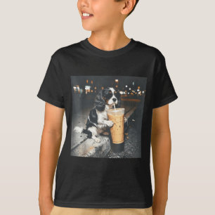 Camiseta Cavalier king charles spaniel bebendo café gelado