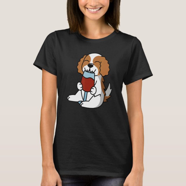 Camiseta Cavalier King Charles Spaniel Bebendo Vinho Cachor (Frente)