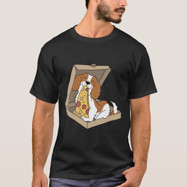 Camiseta Cavalier King Charles Spaniel Comendo Pizza Funny  (Frente)
